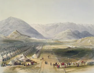 Encampment of the Kandahar Army under General Nott, outside the walls of Caubul, on the evacuation of Afghanistan by the British, plate 5 from 